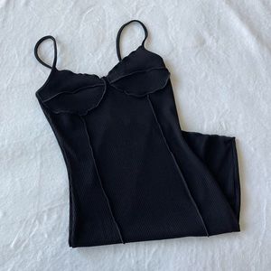 Black Under Bust Style Black Spaghetti Strap Ribbed Mini Dress